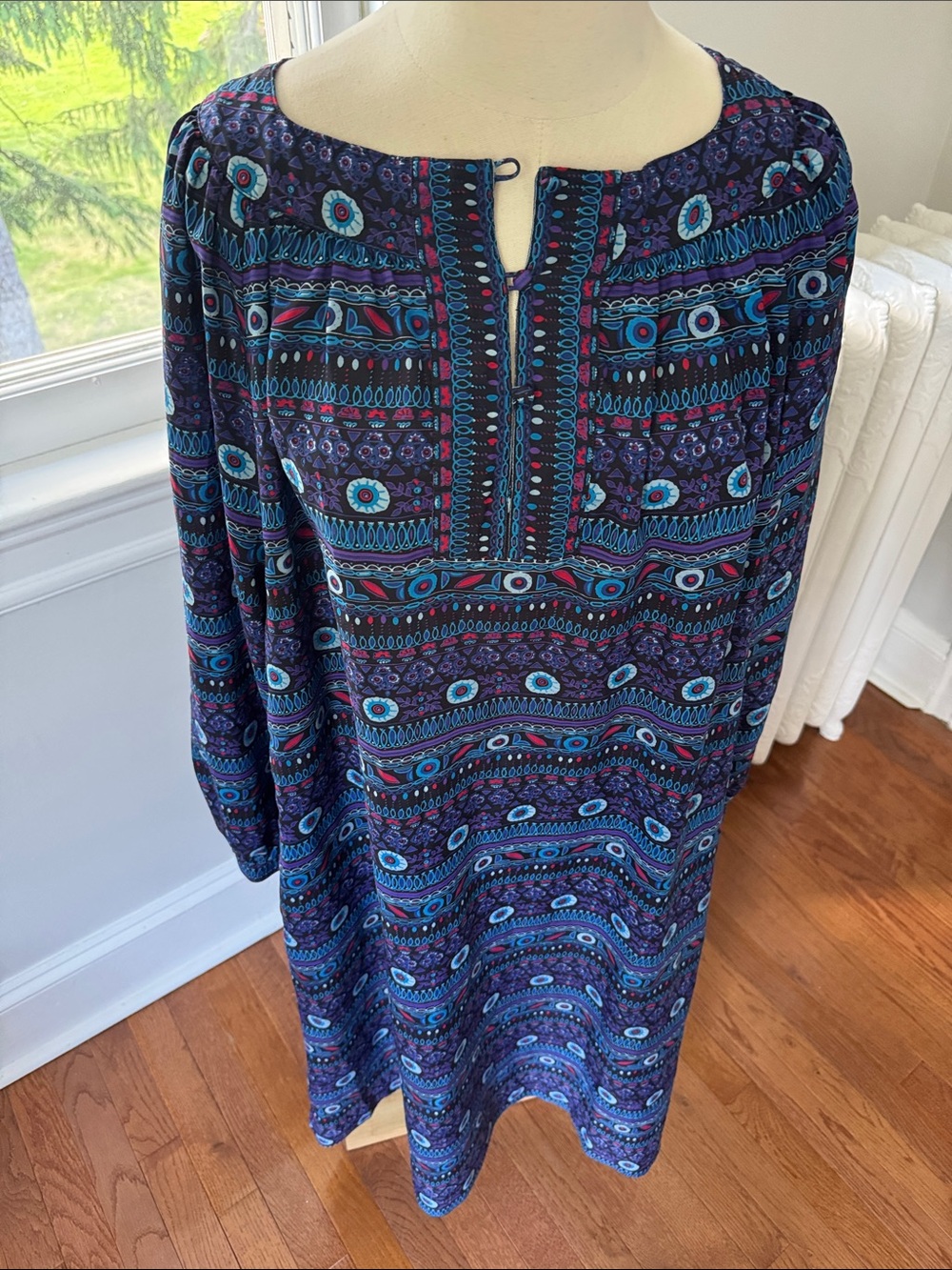 Vintage I Magnin silky Patterned Long Sleeve Midi Dress